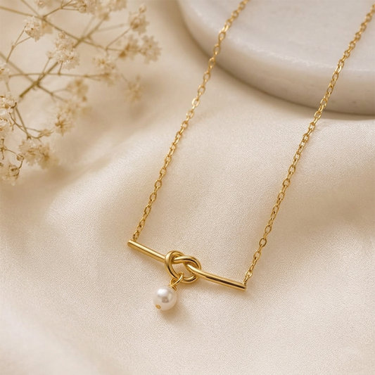 Knotted Pearl Drop Necklace